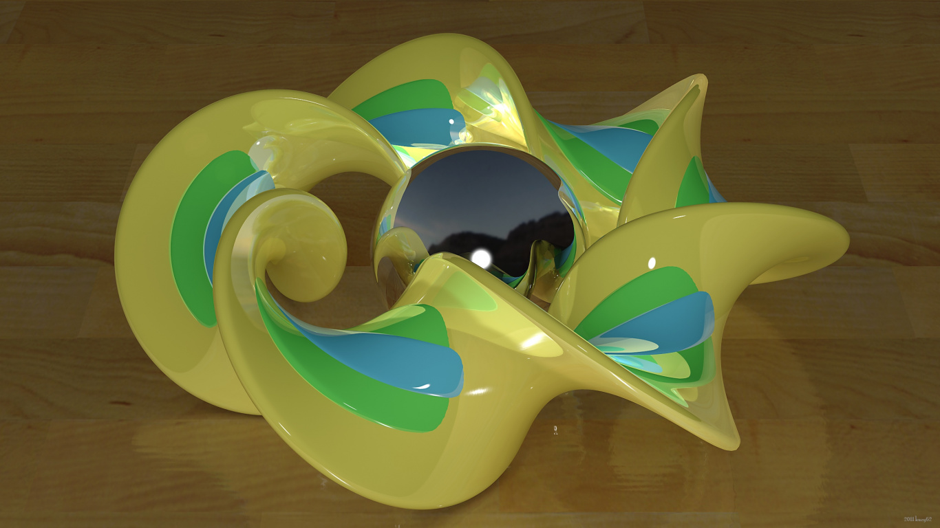 Обои пластик, желтый, трехмерное пространство, трех мерное пространство, зеленый в разрешении 1366x768