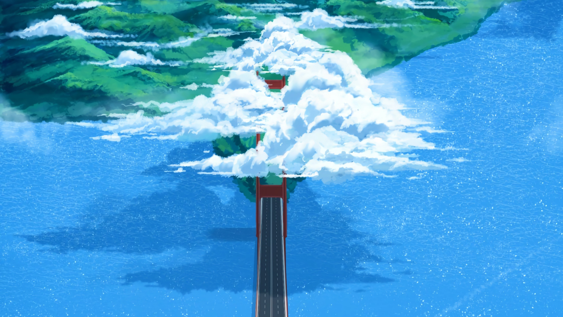 Обои синий, облако, вода, кучевое облако, уличный фонарь в разрешении 1920x1080