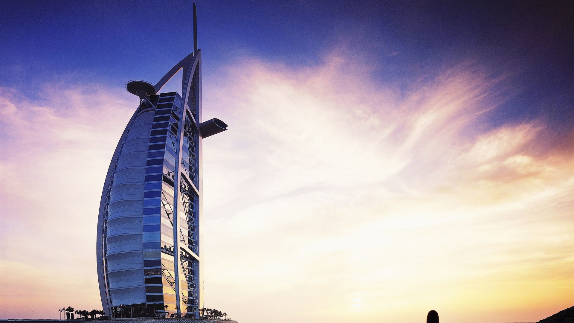 Обои Бурдж Халифа, закат, океан, горизонт, вечер в разрешении 1920x1080