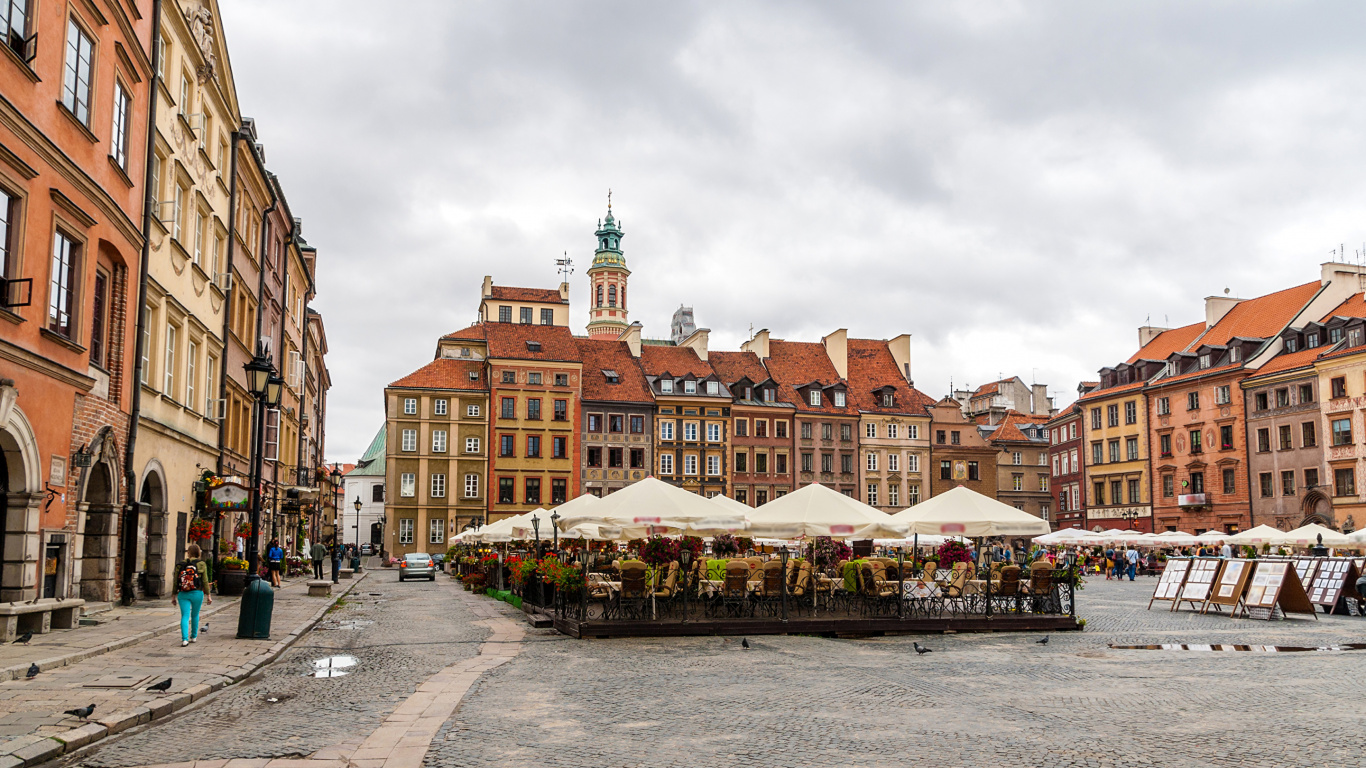 Обои статуя syrenka, Рынка Старого Города Варшавы, статуя, город, городок в разрешении 1366x768