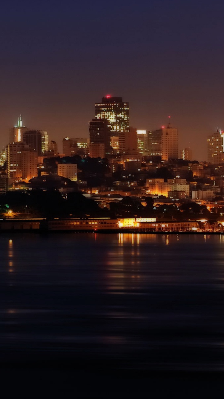 Обои Сан Франциско, городской пейзаж, город, линия горизонта, ночь в разрешении 720x1280