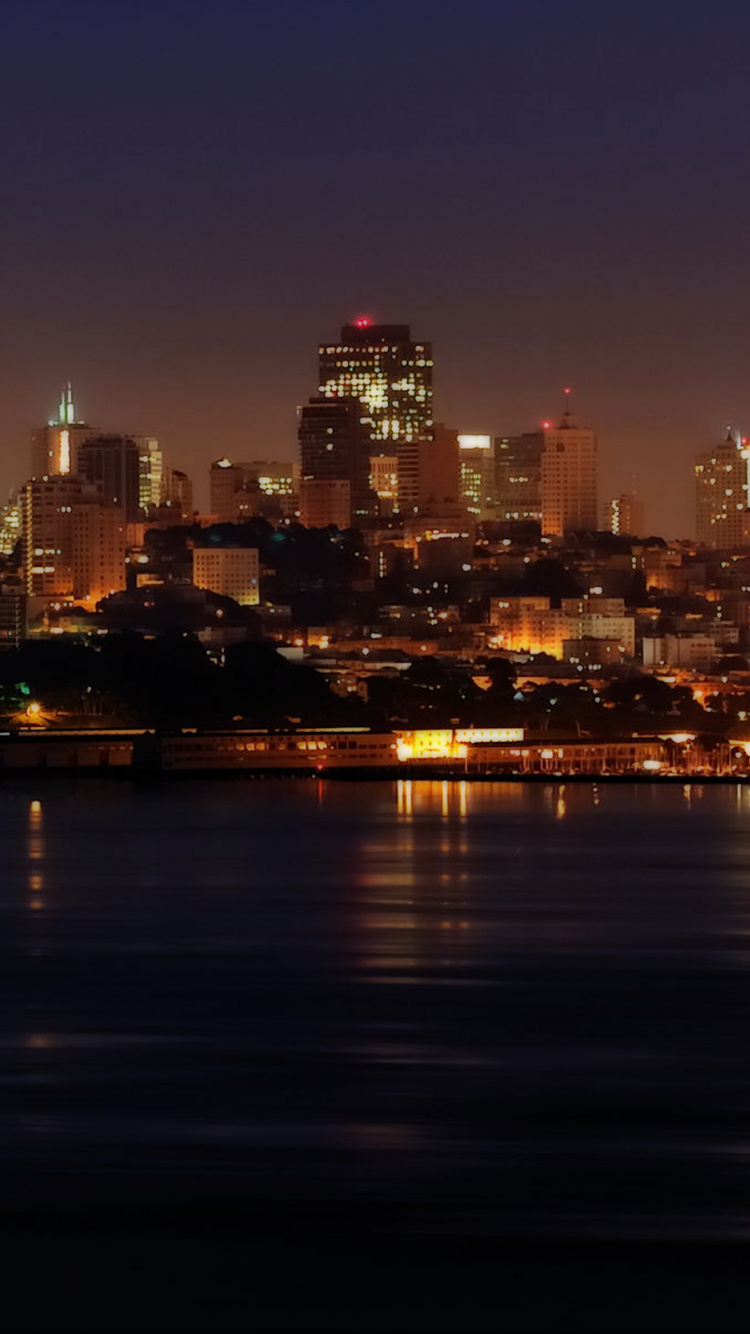 Обои Сан Франциско, городской пейзаж, город, линия горизонта, ночь в разрешении 750x1334