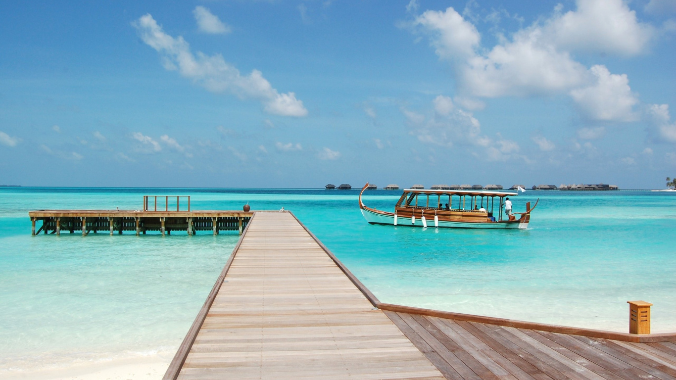 Обои Мальдивы, пляж, море, океан, тропическая зона в разрешении 1366x768