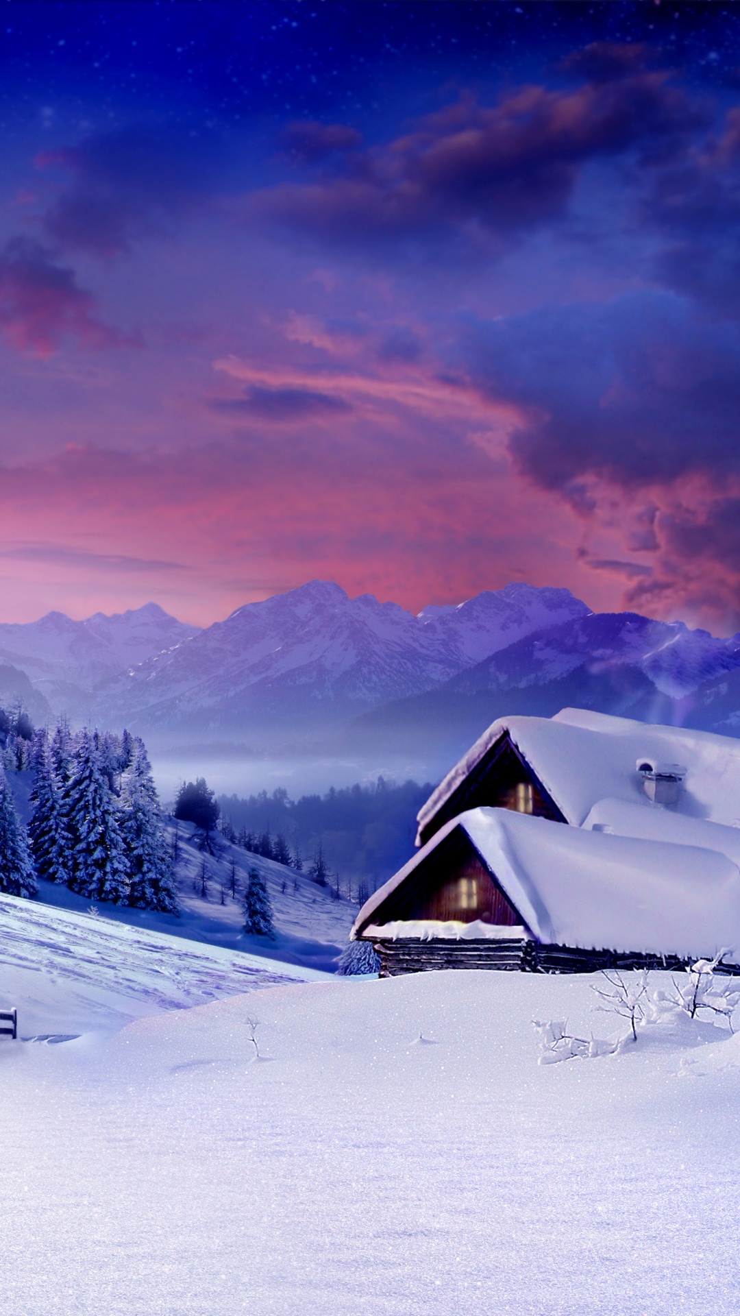 Обои снег, пейзаж, зима, природа, гора в разрешении 1080x1920