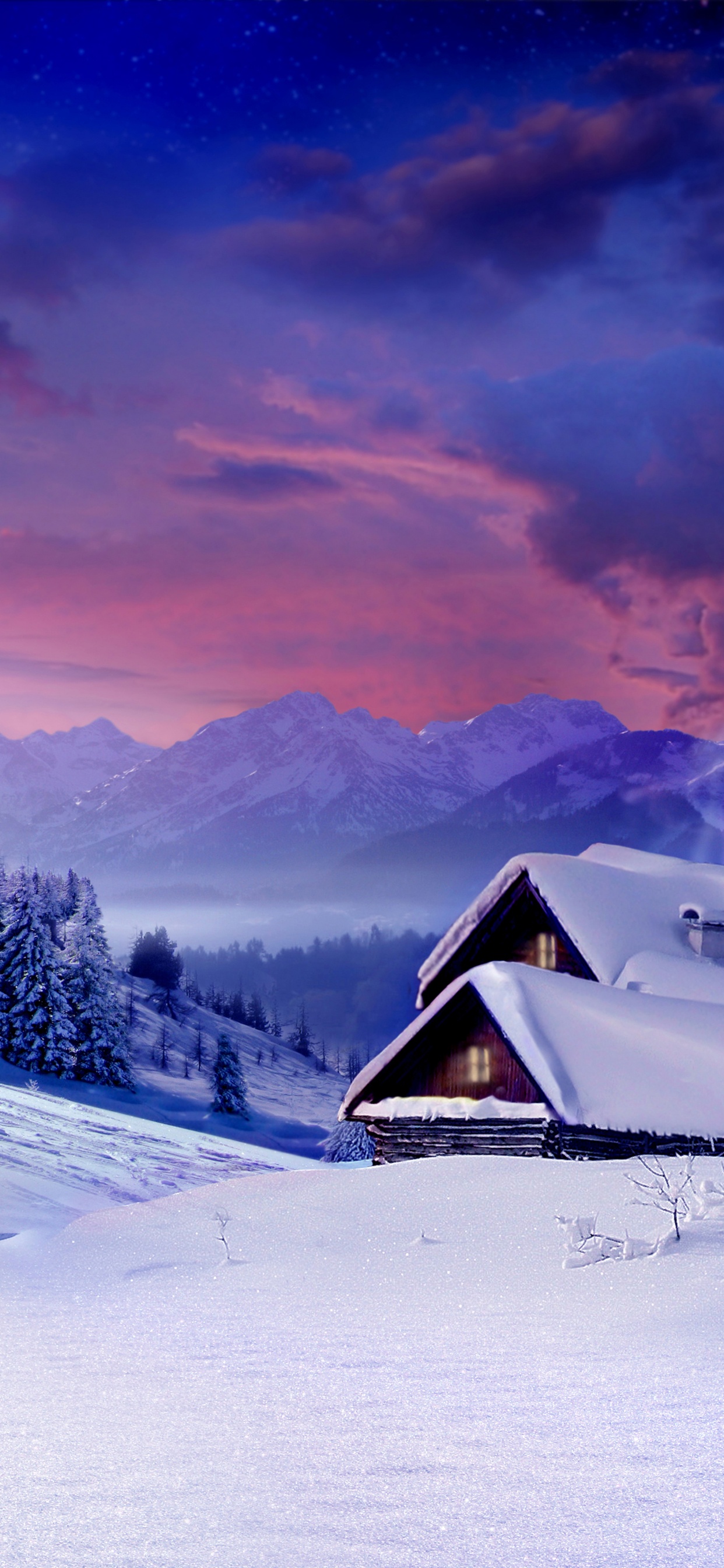 Обои снег, пейзаж, зима, природа, гора в разрешении 1242x2688