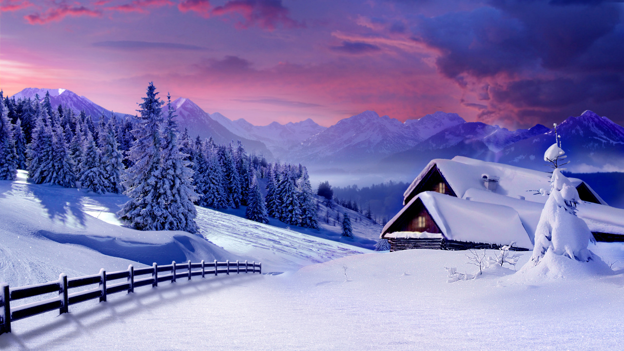 Обои снег, пейзаж, зима, природа, гора в разрешении 1280x720
