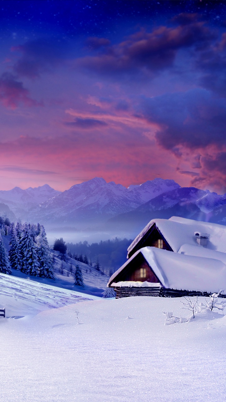 Обои снег, пейзаж, зима, природа, гора в разрешении 720x1280