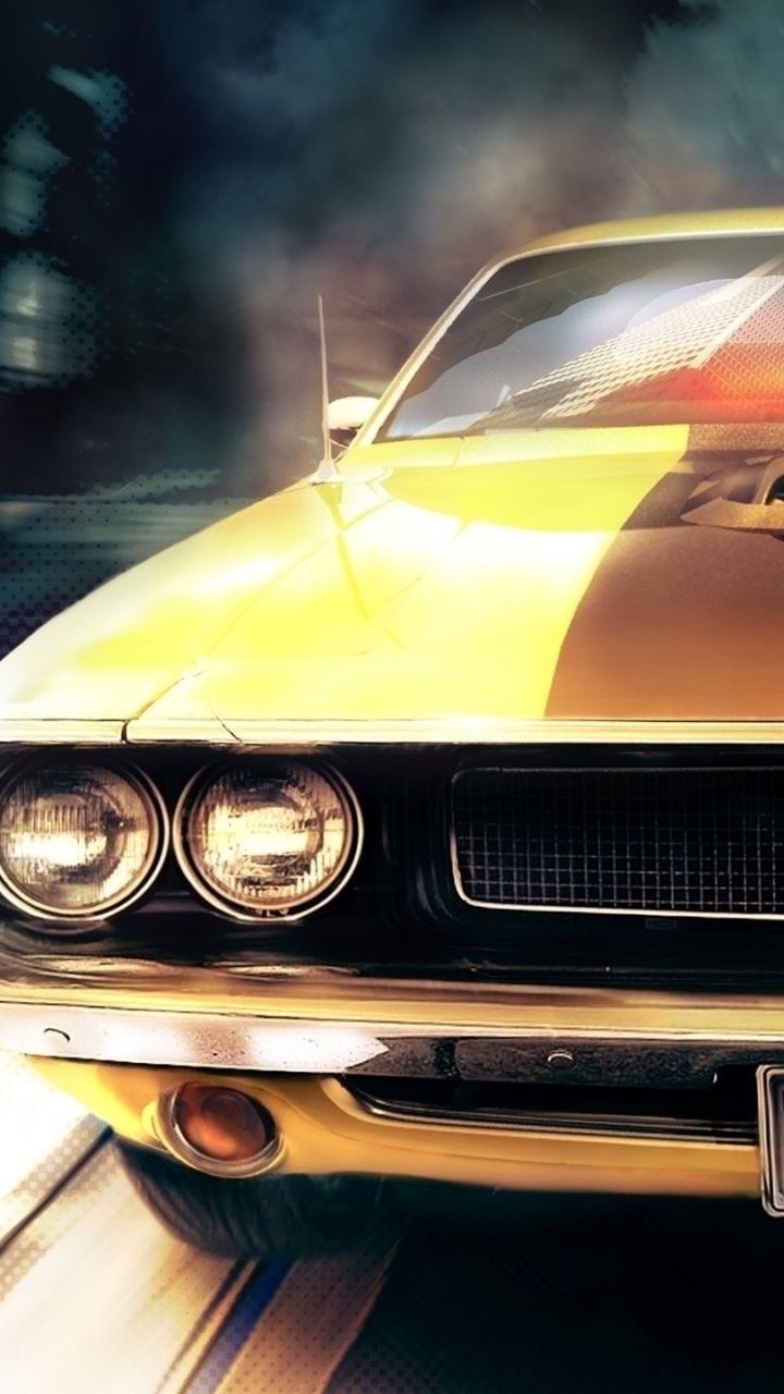 Обои мускул кар, авто, классический автомобиль, Додж Челленджер, капюшон в разрешении 720x1280