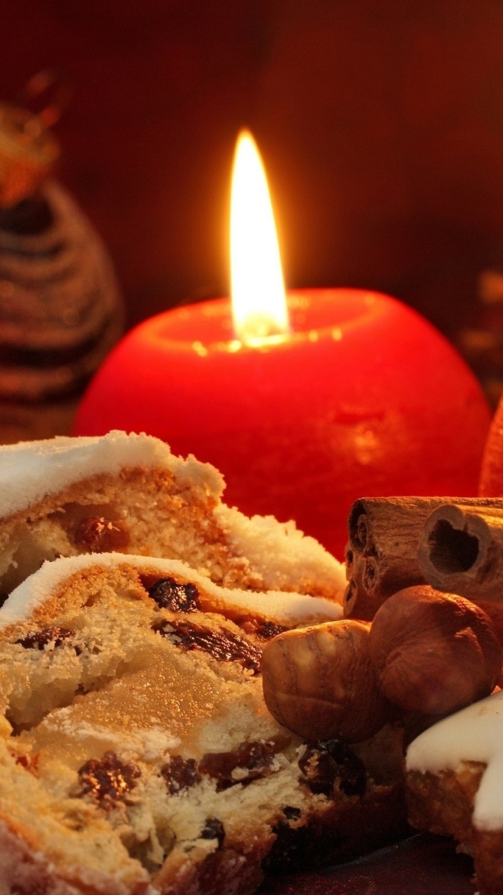 Обои Рождественский день, освещение, свеча, пища, Бэкпекер Хостел в разрешении 720x1280