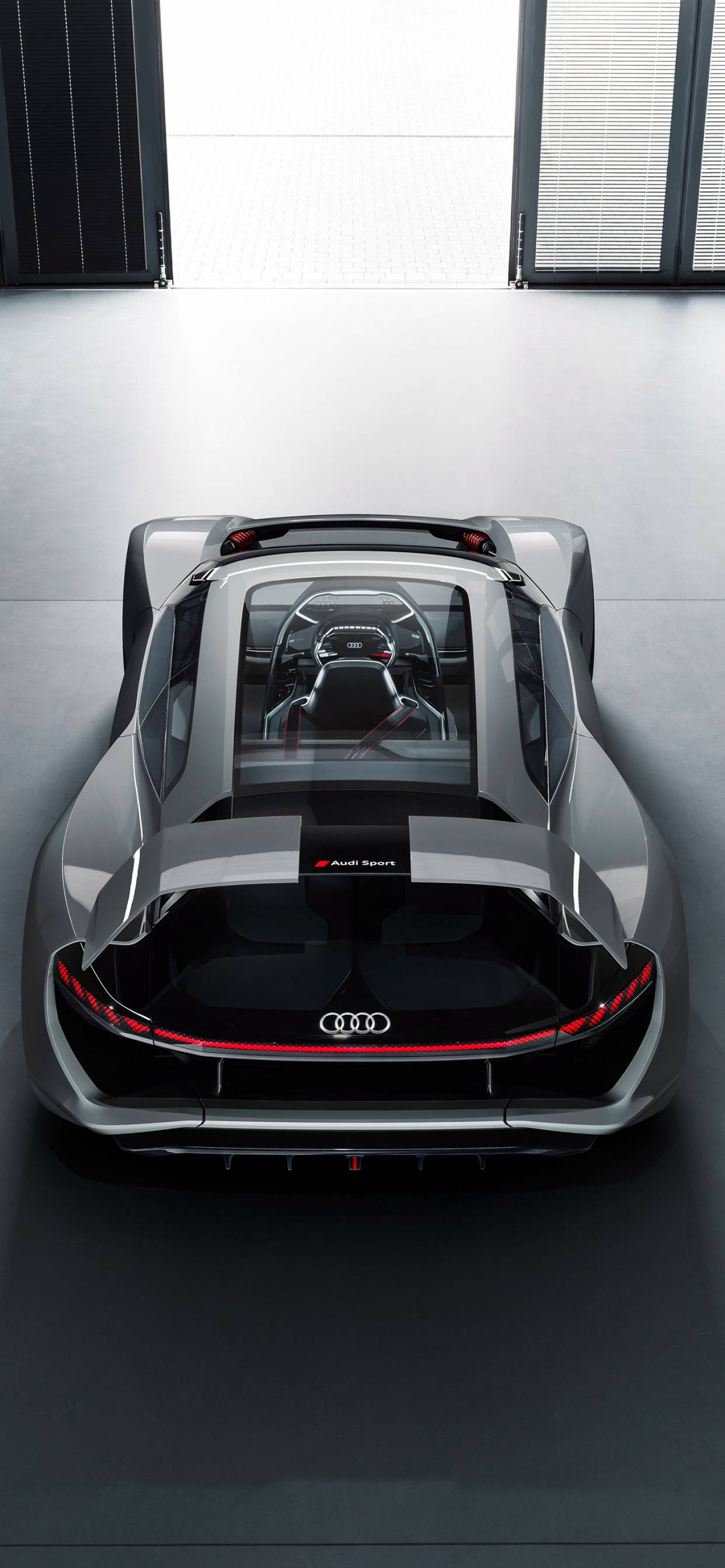 Обои авто, суперкар, спорткар, концепция Audi ПБ 18 е трон, кузов купе в разрешении 1242x2688