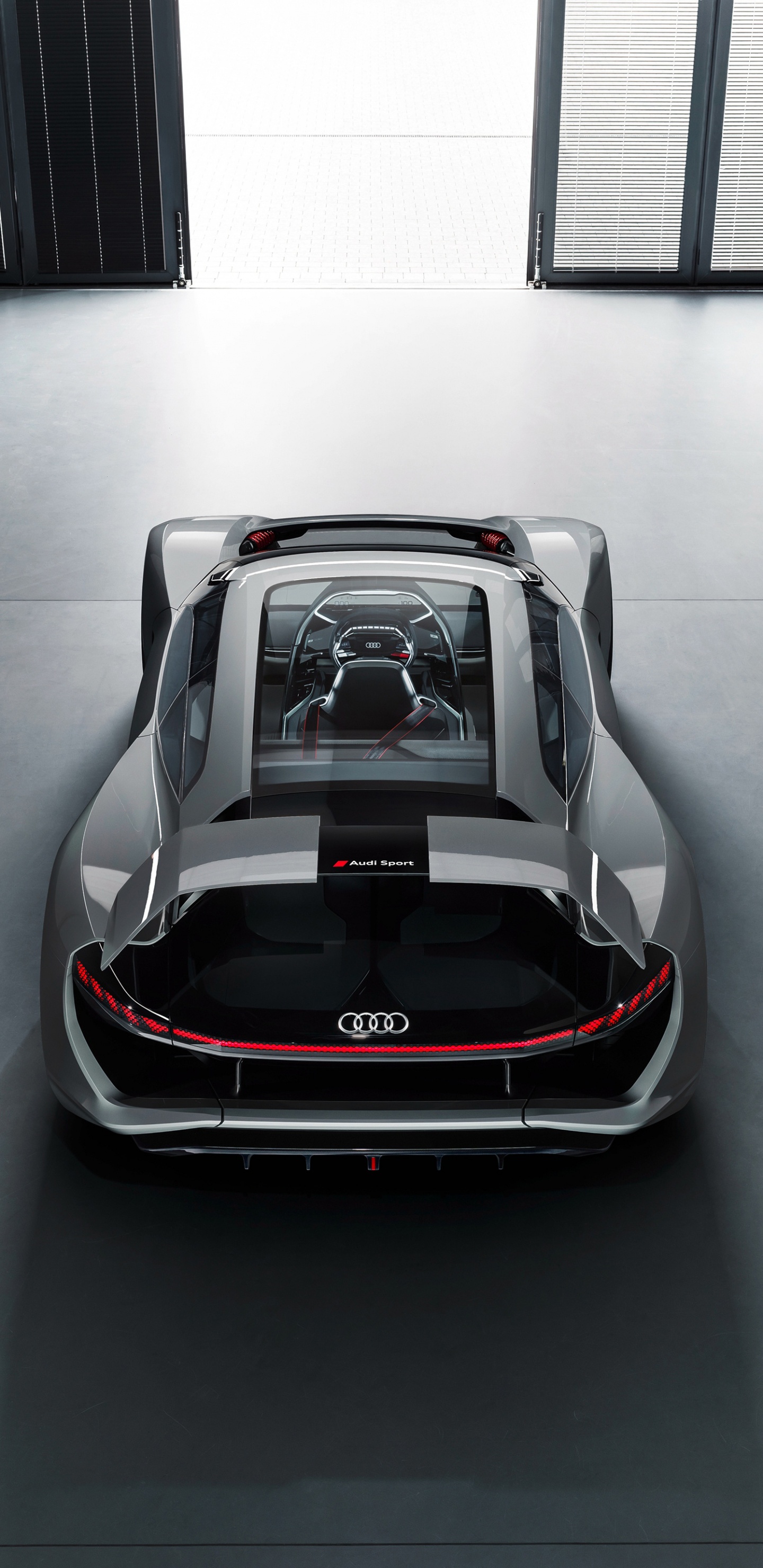 Обои авто, суперкар, спорткар, концепция Audi ПБ 18 е трон, кузов купе в разрешении 1440x2960