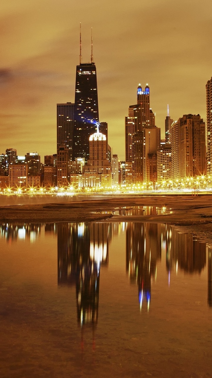Обои Чикаго, городской пейзаж, линия горизонта, город, отражение в разрешении 720x1280