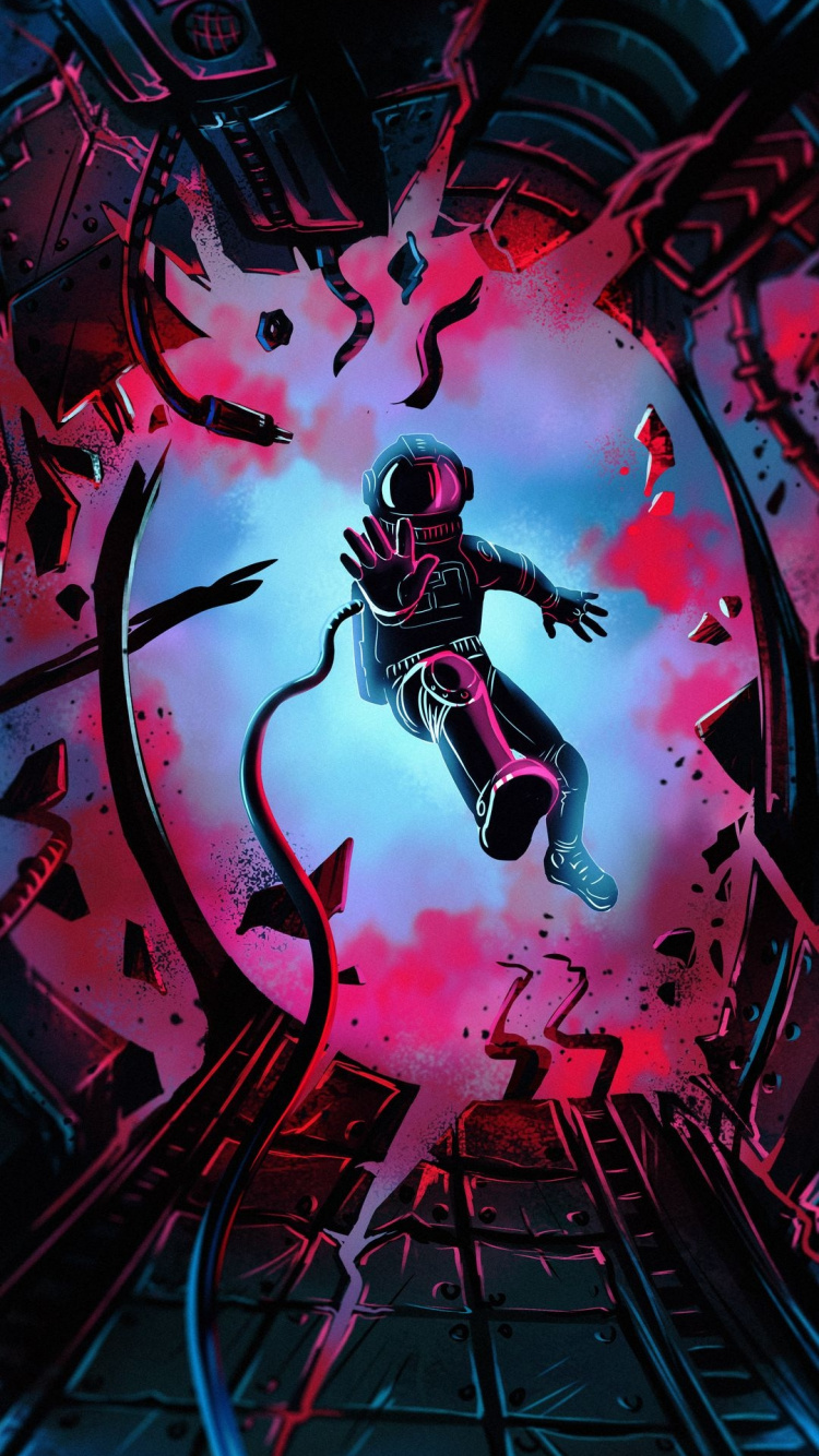 Обои потерянный астронавт, астронавт, космическое пространство, пурпур, розовый в разрешении 750x1334