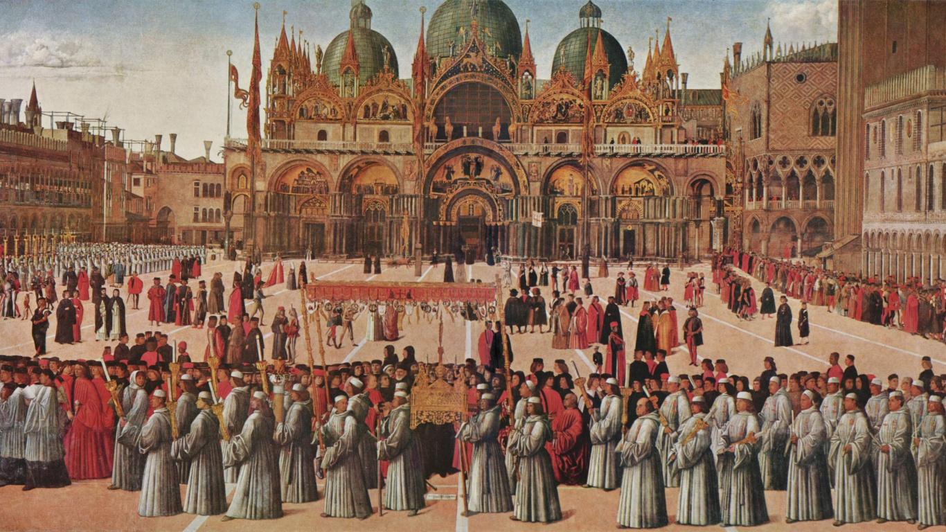 Обои Процессия на площади Святого Марка, возрождение, живопись, история, средневековье в разрешении 1366x768
