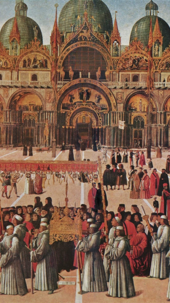 Обои Процессия на площади Святого Марка, возрождение, живопись, история, средневековье в разрешении 720x1280