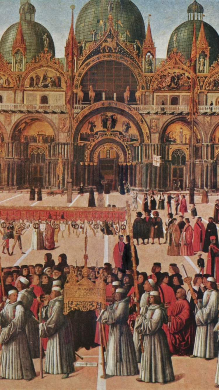 Обои Процессия на площади Святого Марка, возрождение, живопись, история, средневековье в разрешении 750x1334