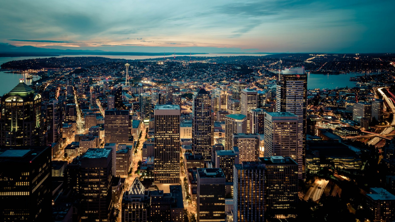 Обои Сиэтл, городской пейзаж, город, городской район, метрополия в разрешении 1366x768