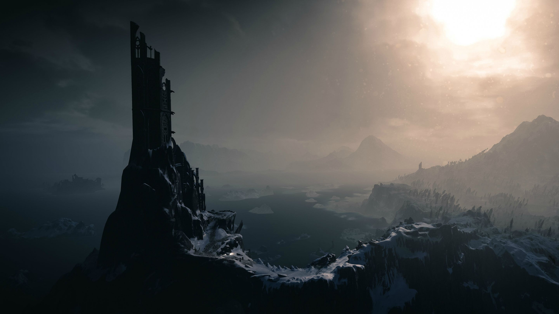 Обои Геральт из ривии, Ведьмак, цири, горный рельеф, гора в разрешении 1920x1080