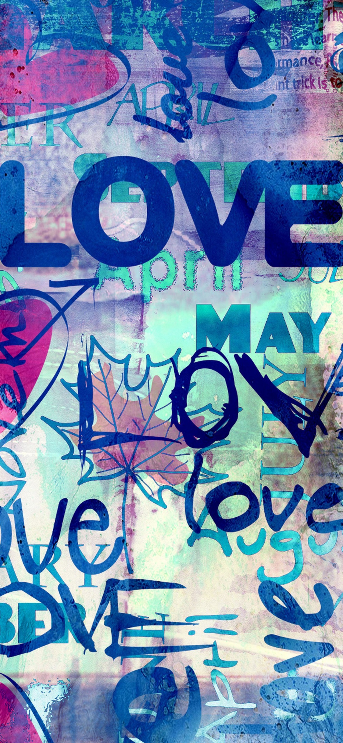 Обои абстрактное искусство, живопись, синий, текст, розовый в разрешении 1125x2436