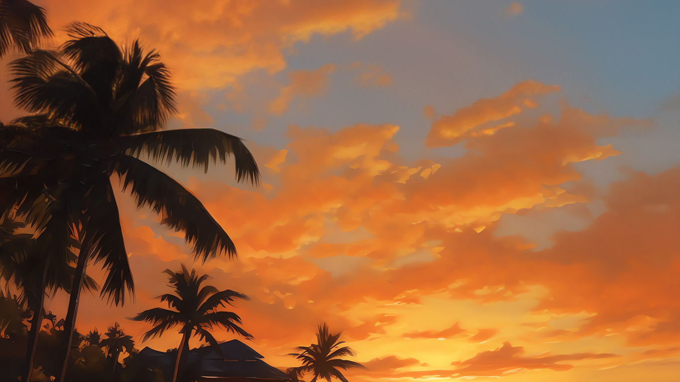 Обои закат, вода, облако, атмосфера, послесвечение в разрешении 1366x768