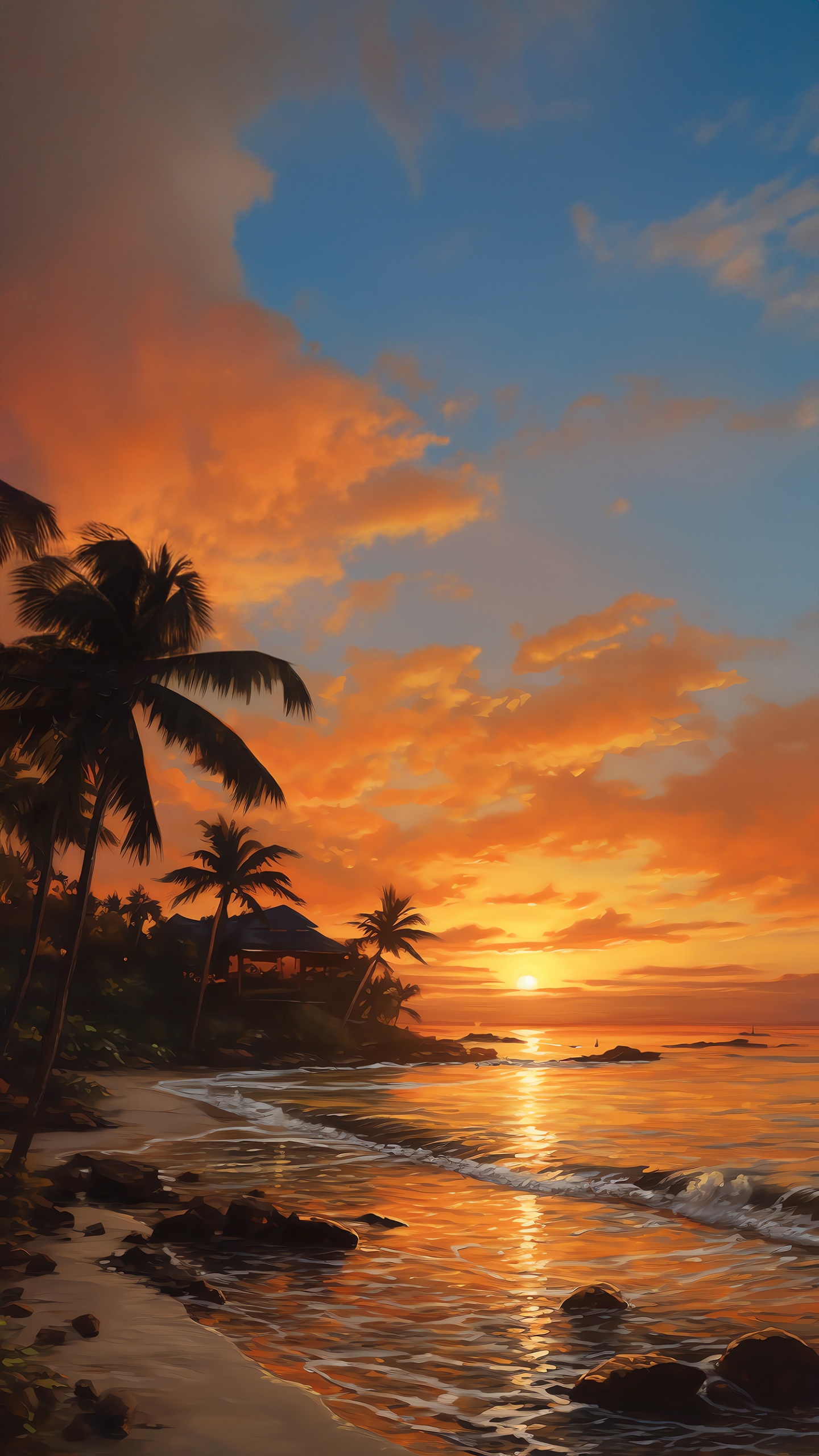 Обои закат, вода, облако, атмосфера, послесвечение в разрешении 1440x2560