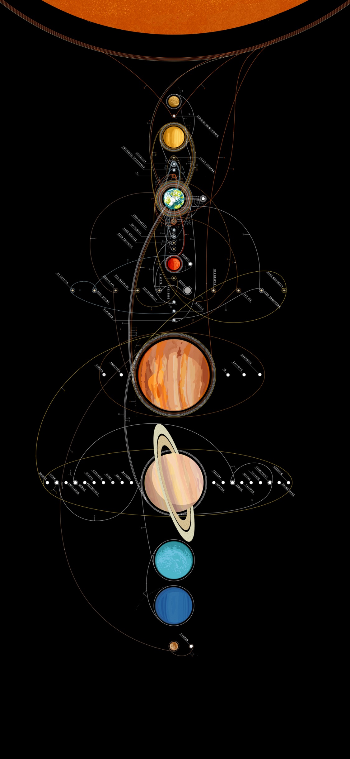 Обои OLED, темнота, космос, круг, орнамент в разрешении 1125x2436