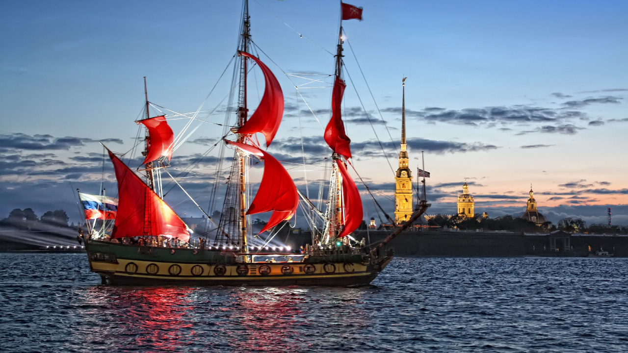 Обои каравелла, Санкт Петербург, Бригантина, корабль, галеон в разрешении 1280x720