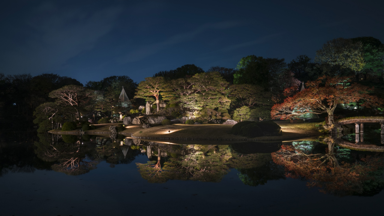 Обои ночь, отражение, природа, вода, освещение в разрешении 1280x720