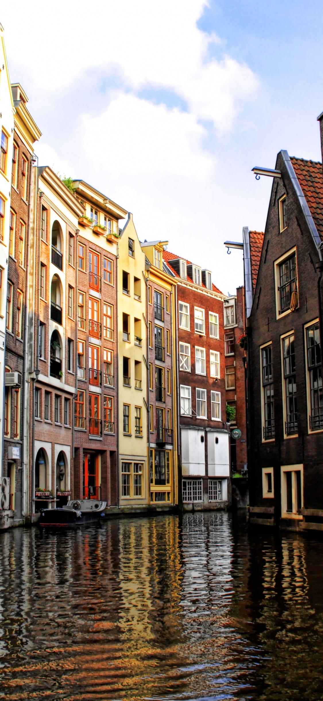 Обои Каналы Амстердама, канал, водный путь, городок, здание в разрешении 1125x2436