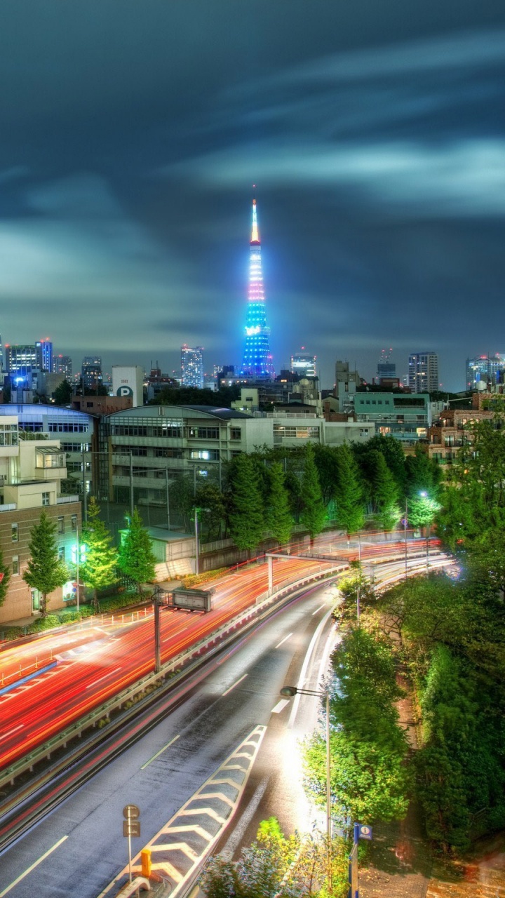 Обои городской пейзаж, городской район, город, метрополия, ночь в разрешении 720x1280