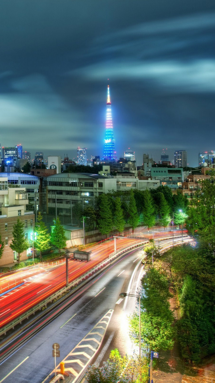 Обои городской пейзаж, городской район, город, метрополия, ночь в разрешении 750x1334