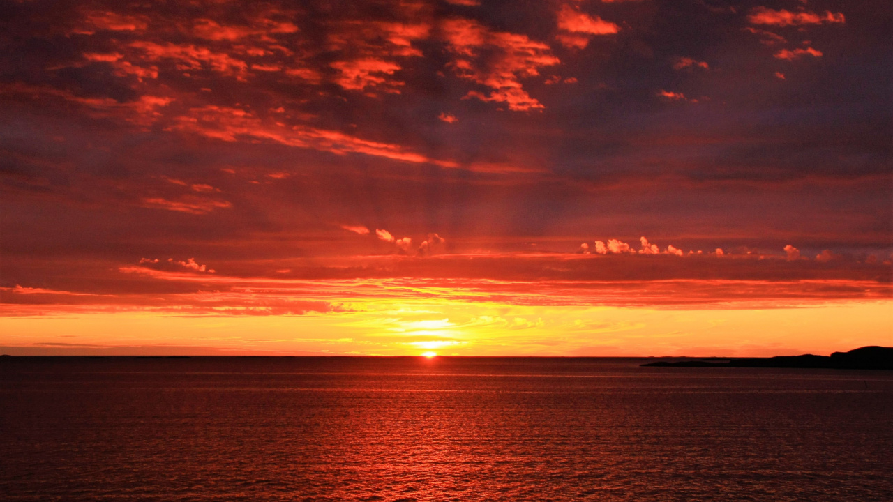 Обои восход солнца, закат, послесвечение, горизонт, море в разрешении 1280x720