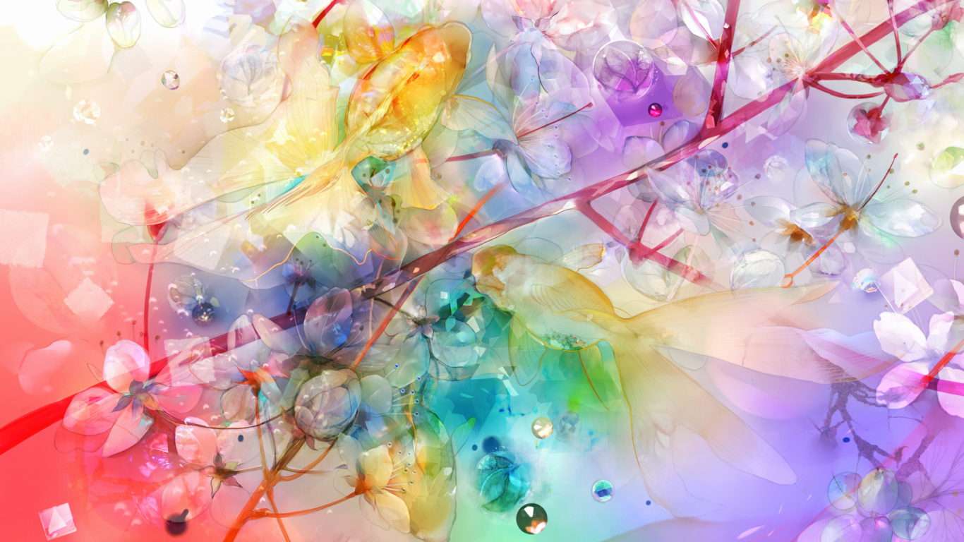 Обои акварельные краски, розовый, акриловая краска, акриловые краски, дизайн в разрешении 1366x768