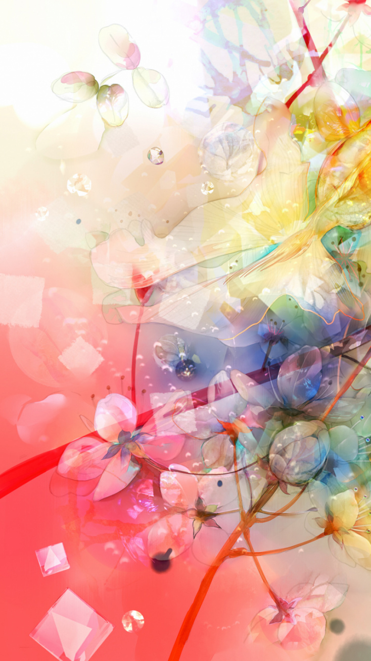 Обои акварельные краски, розовый, акриловая краска, акриловые краски, дизайн в разрешении 750x1334