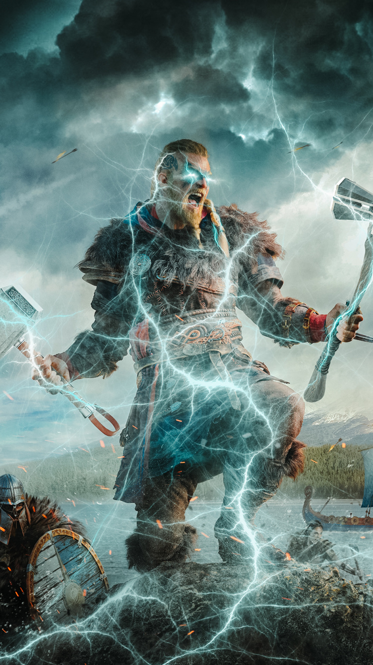 Обои assassins creed valhalla, ubisoft, игра-боевик, открытый мир, xbox серии x и серии s в разрешении 750x1334