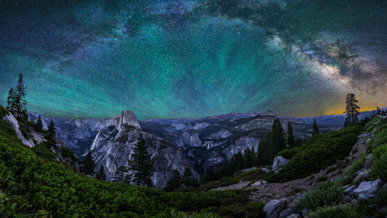 Обои Точка Ледника, природа, Аврора, гора, атмосфера в разрешении 1280x720