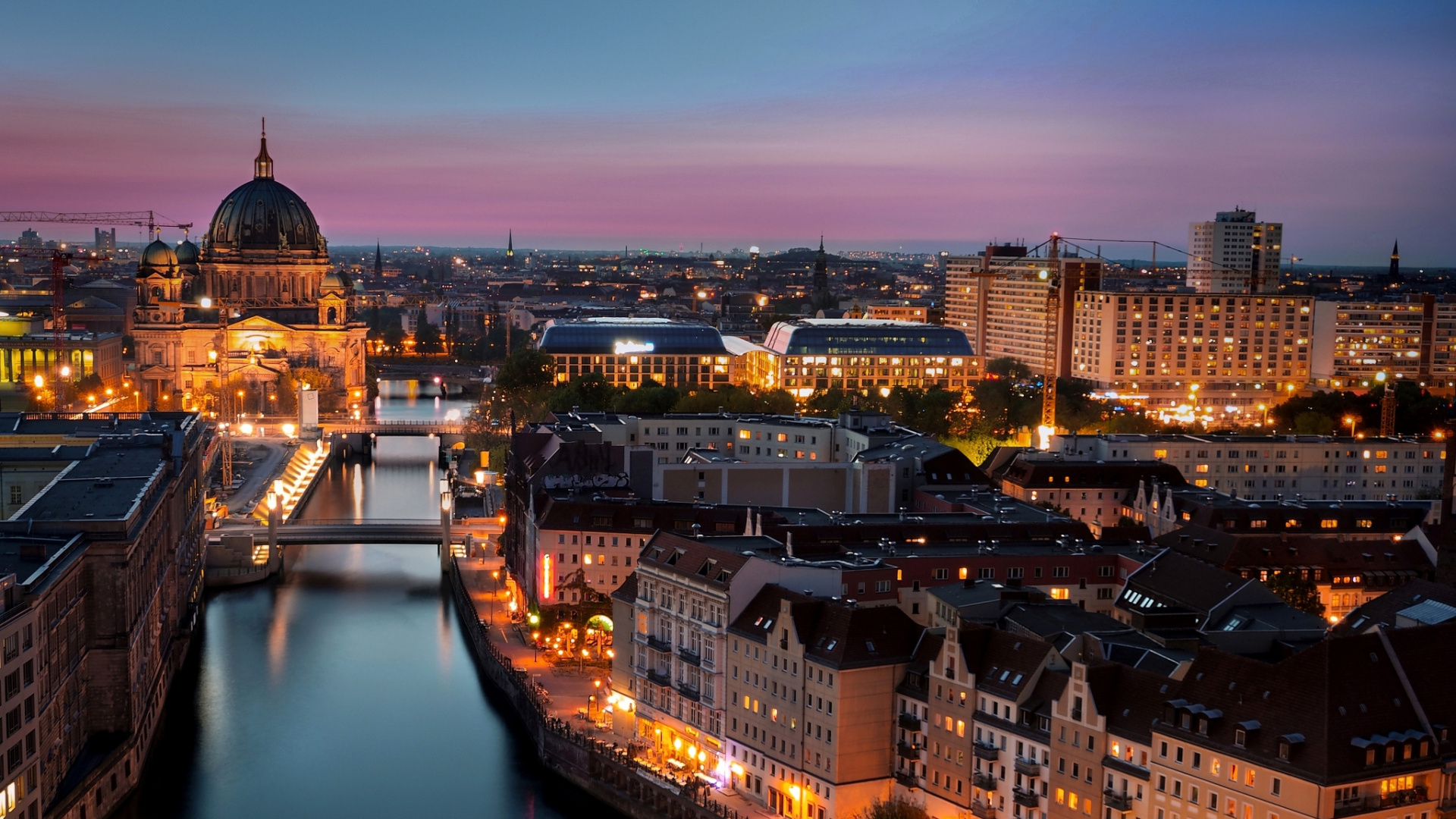 Обои город, освещение, городской пейзаж, ночь, городской район в разрешении 1920x1080