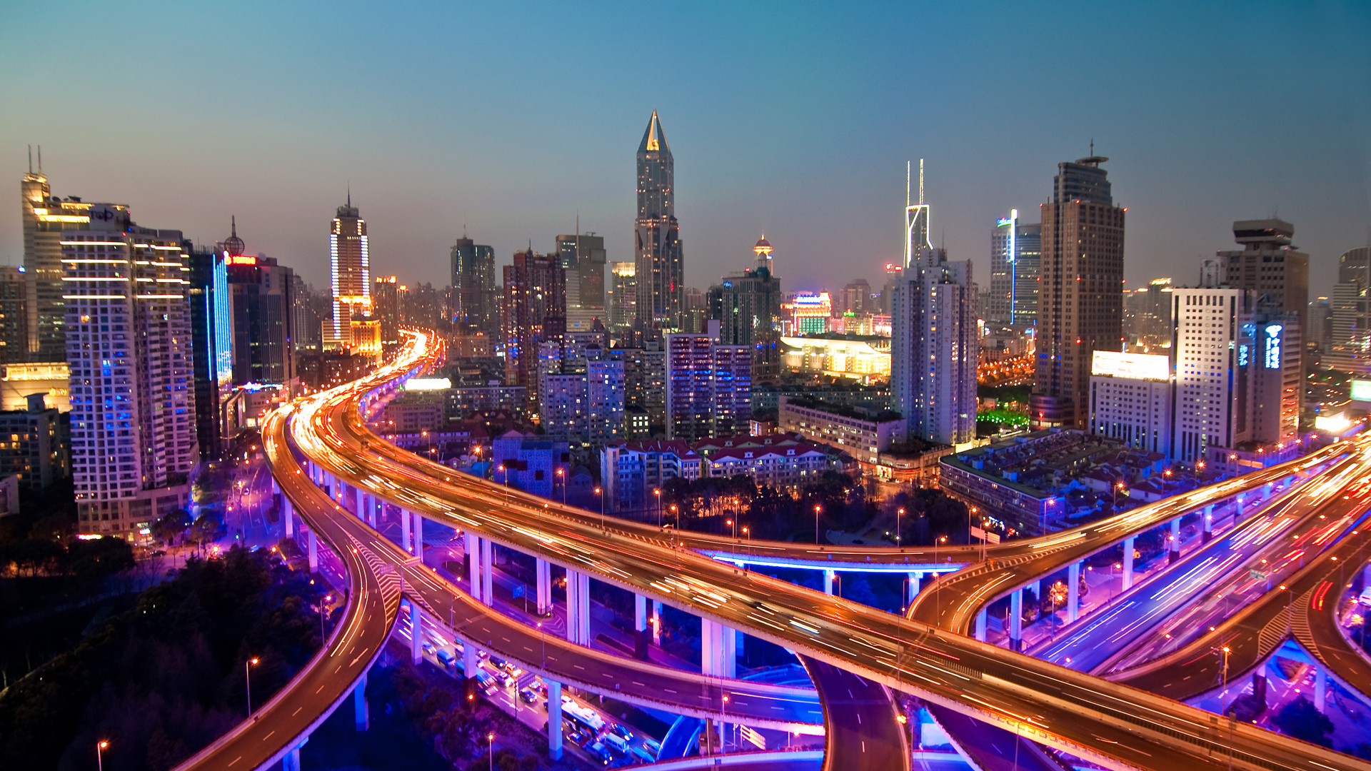 Обои городской пейзаж, город, городской район, метрополия, путепровод в разрешении 1920x1080