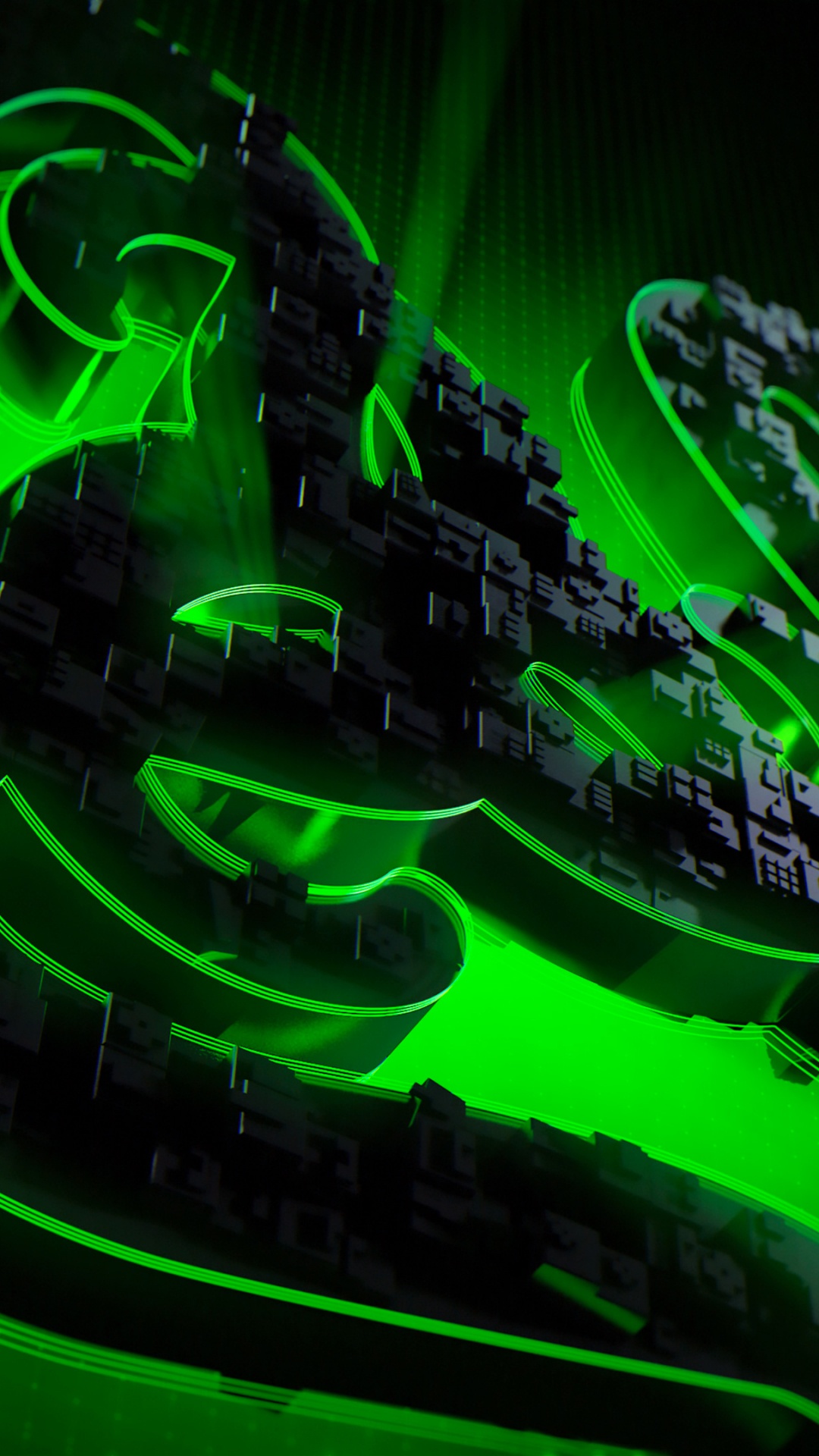 Обои зеленый, неон, графический дизайн, технологии, лазер в разрешении 1080x1920