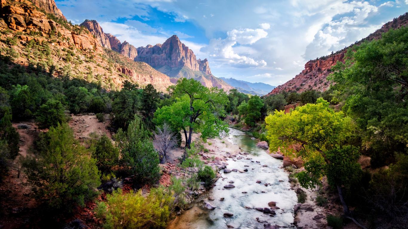 Обои национальный парк зайон, природа, горный рельеф, дикая местность, природный заповедник в разрешении 1366x768