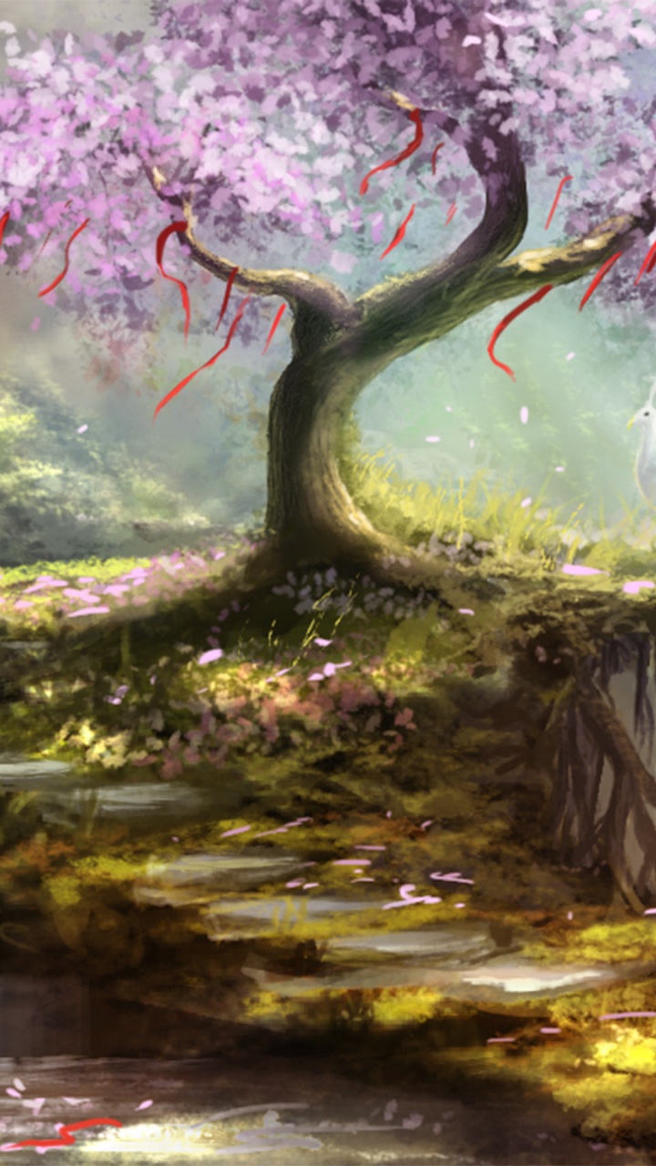 Обои дерево, природа, живопись, растение, весна в разрешении 720x1280