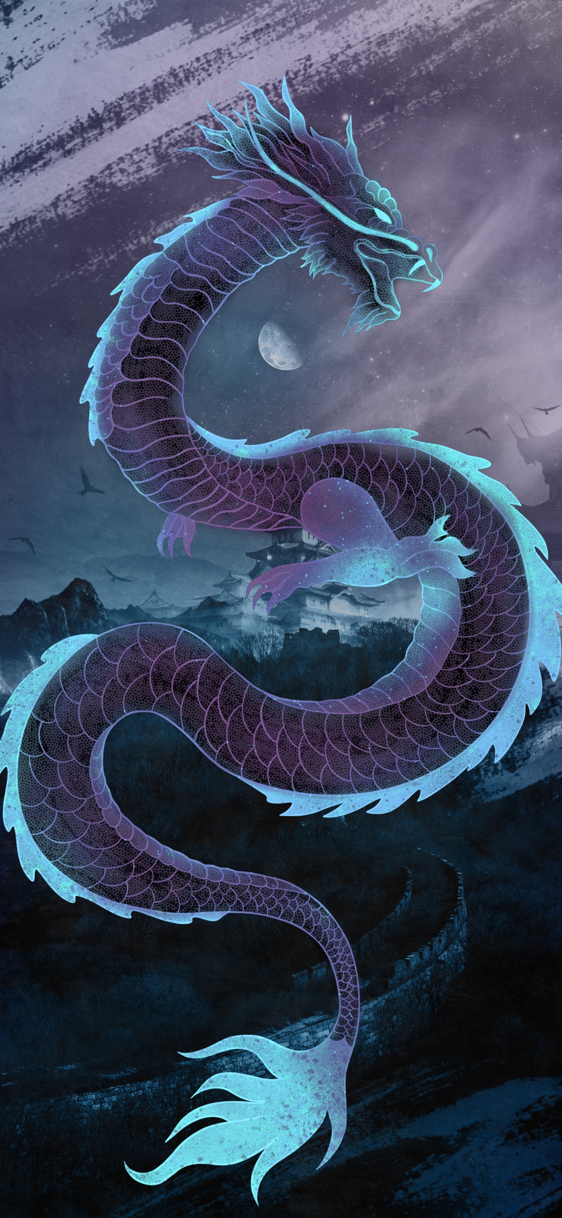 Обои дракон, графика, фэнтези, арт, мифическое существо в разрешении 1125x2436