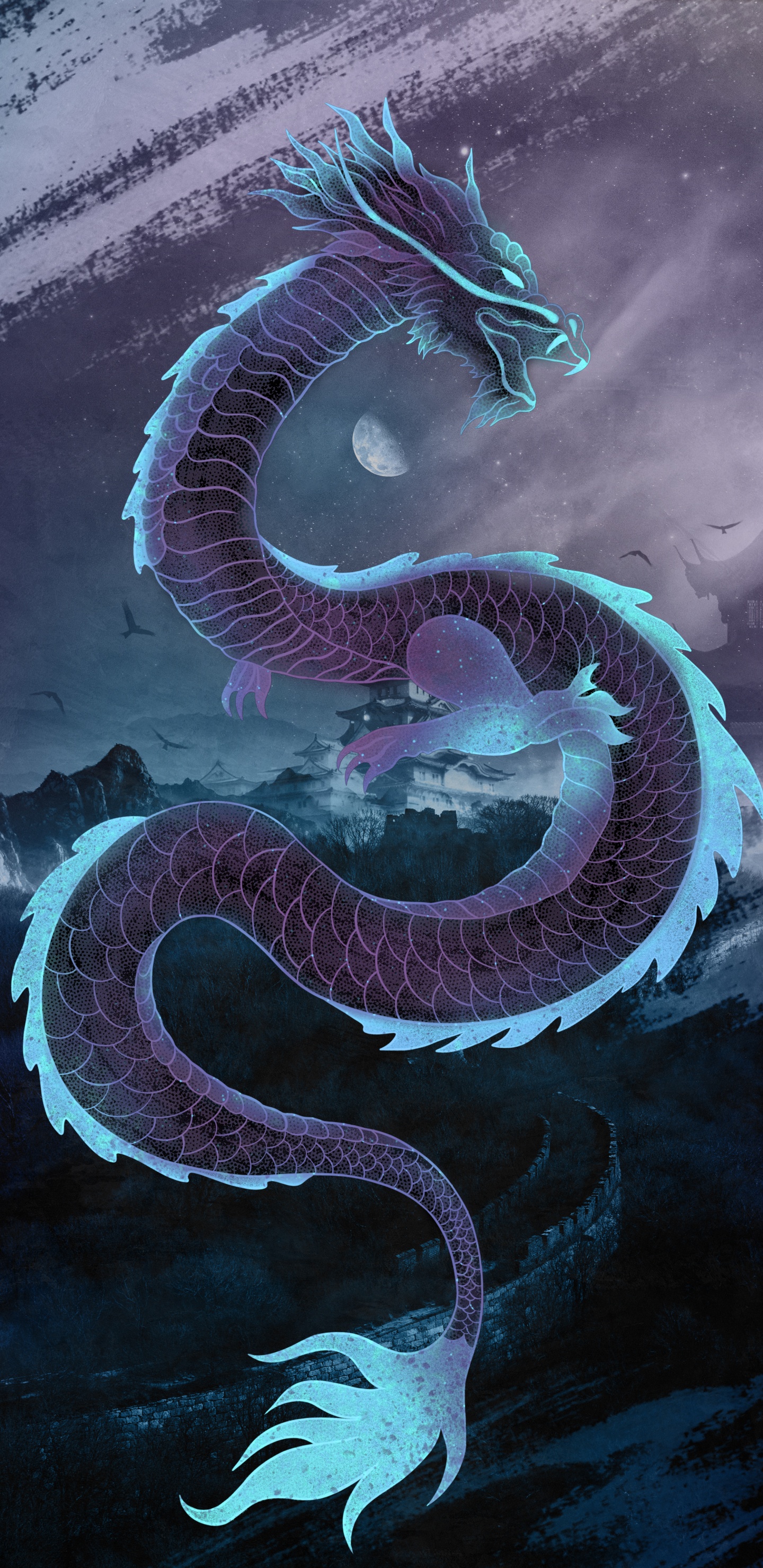 Обои дракон, графика, фэнтези, арт, мифическое существо в разрешении 1440x2960