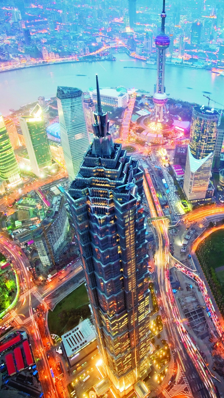 Обои Башня Цзинь Мао, метрополия, городской пейзаж, город, городской район в разрешении 720x1280