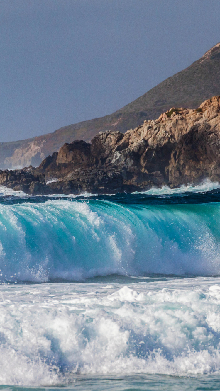 Обои волна, ветровая волна, океан, вода, море в разрешении 750x1334