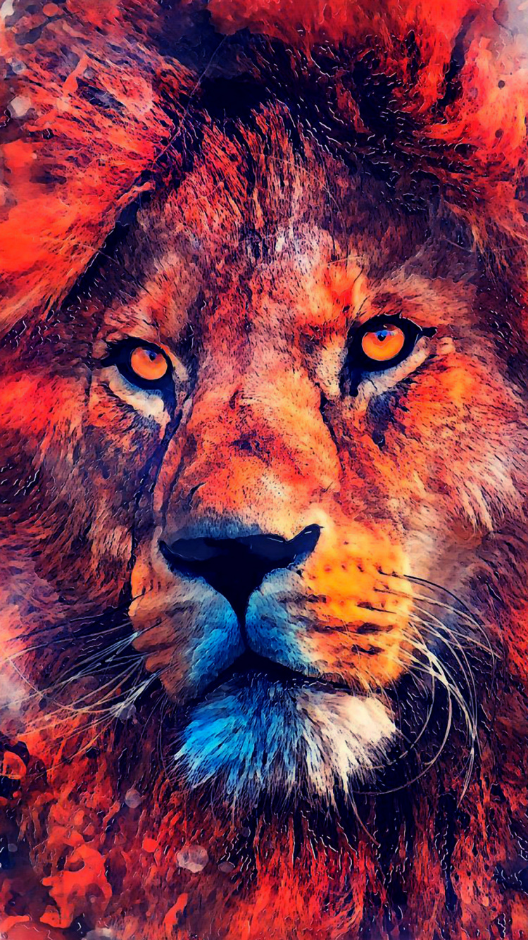 Обои Лев, живопись, Краска по номеру, акварельная живопись, лев картина в разрешении 750x1334