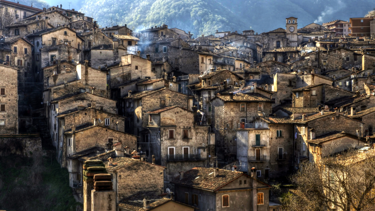 Обои горная деревня, деревня, историческое место, средневековая архитектура, археологический памятник в разрешении 1280x720