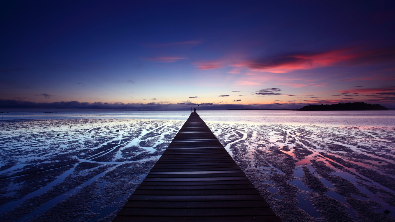 Обои горизонт, вода, море, закат, океан в разрешении 1366x768