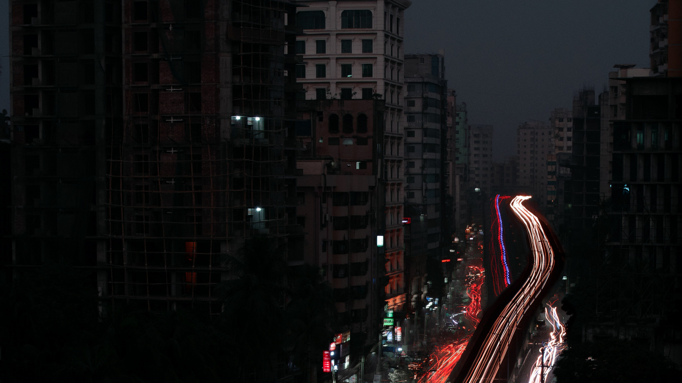 Обои ночь, городской район, метрополия, городской пейзаж, город в разрешении 1366x768