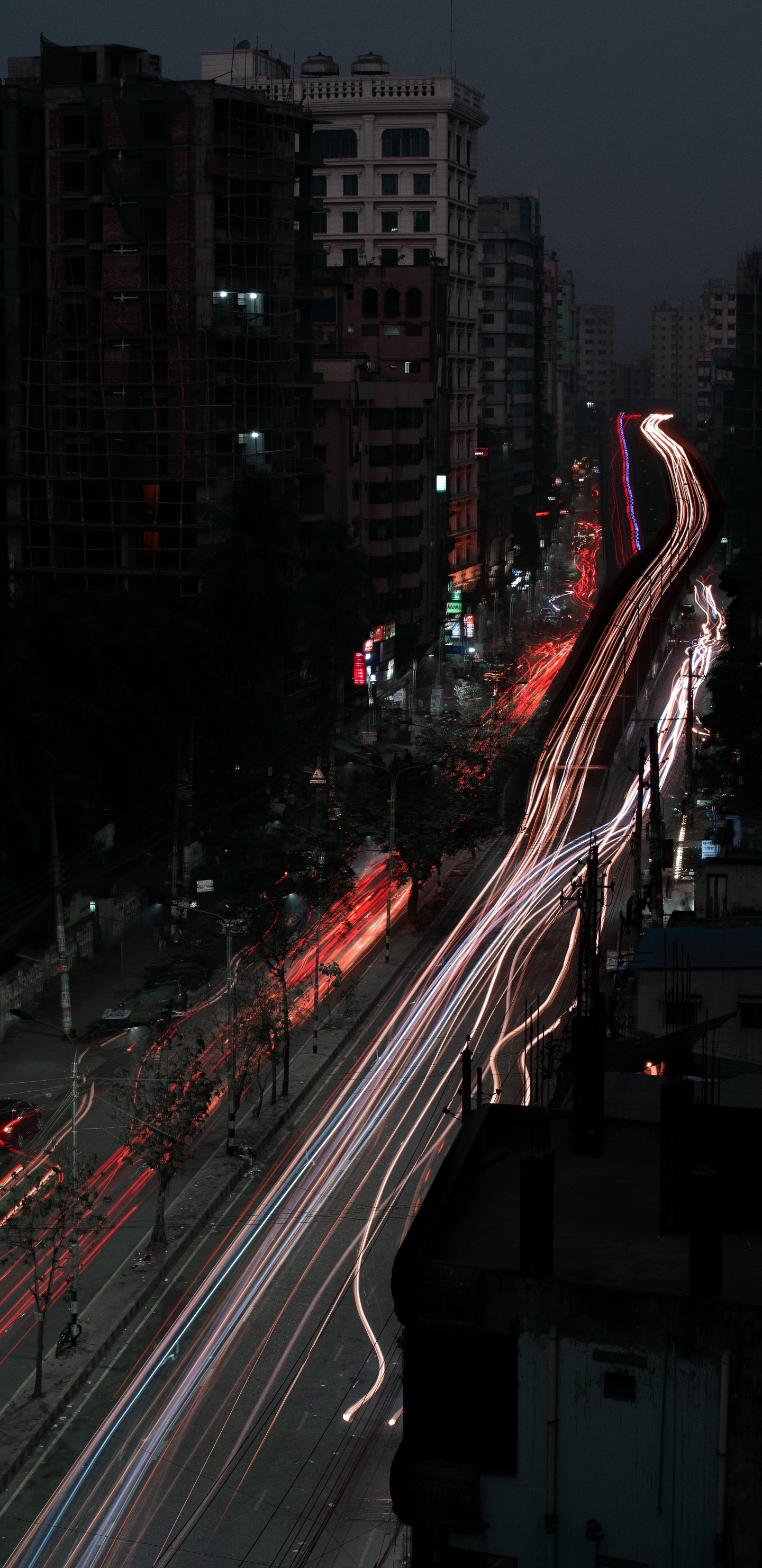 Обои ночь, городской район, метрополия, городской пейзаж, город в разрешении 1440x2960